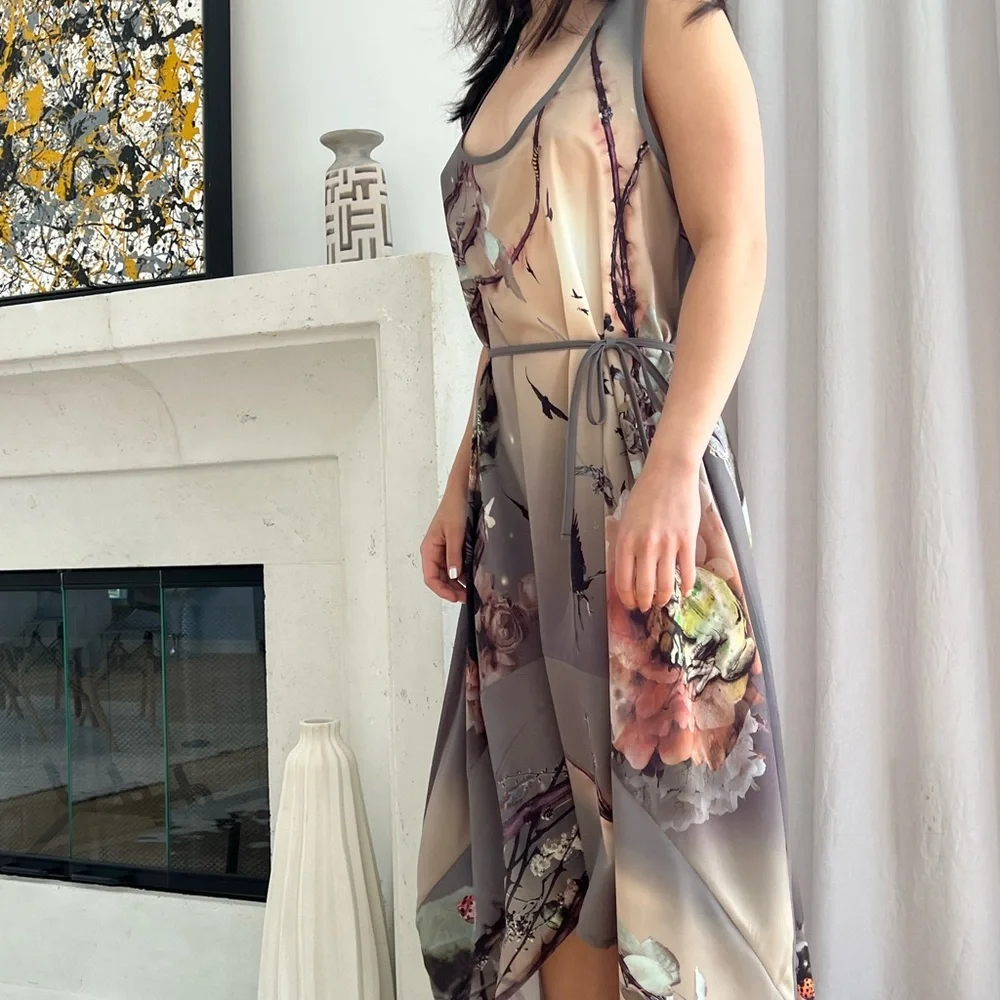 Bolongaro Trevor Gray Floral Dress size small-medium - Picture 4 of 8